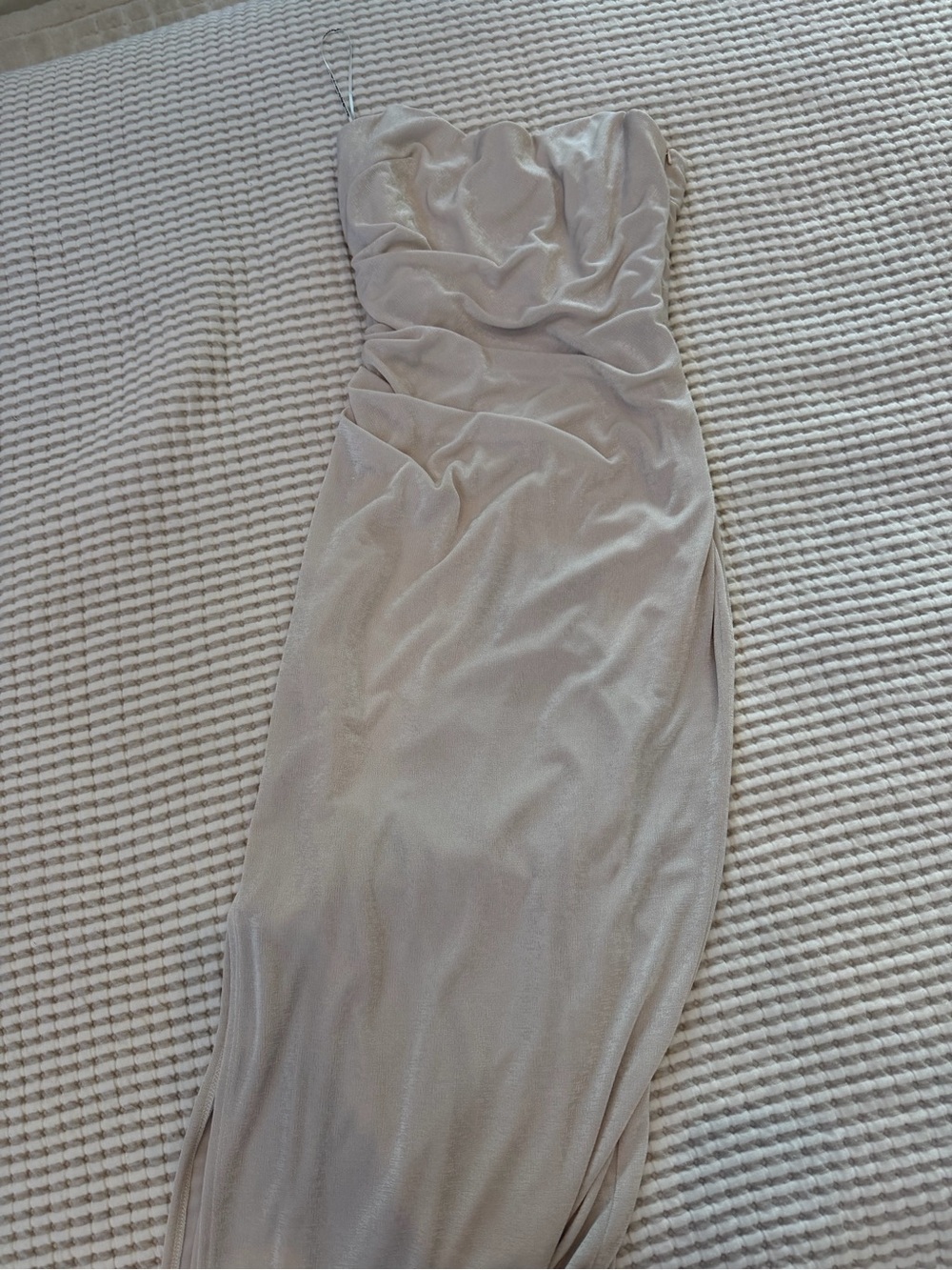 Katie May Strapless Shimmery Ivory-Cream Evening Gown